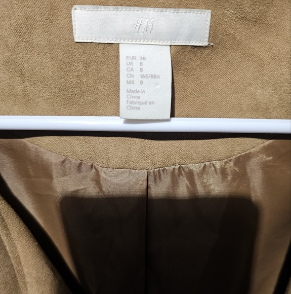 H&M Tan Suede Size 8 Jacket PTP 20 Length 33 - Picture 4 of 4